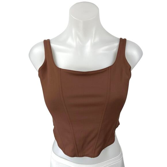 Reoria Women's Brown Sleeveless Square Neck Bustier Corset Crop Top Size L - Picture 1 of 3
